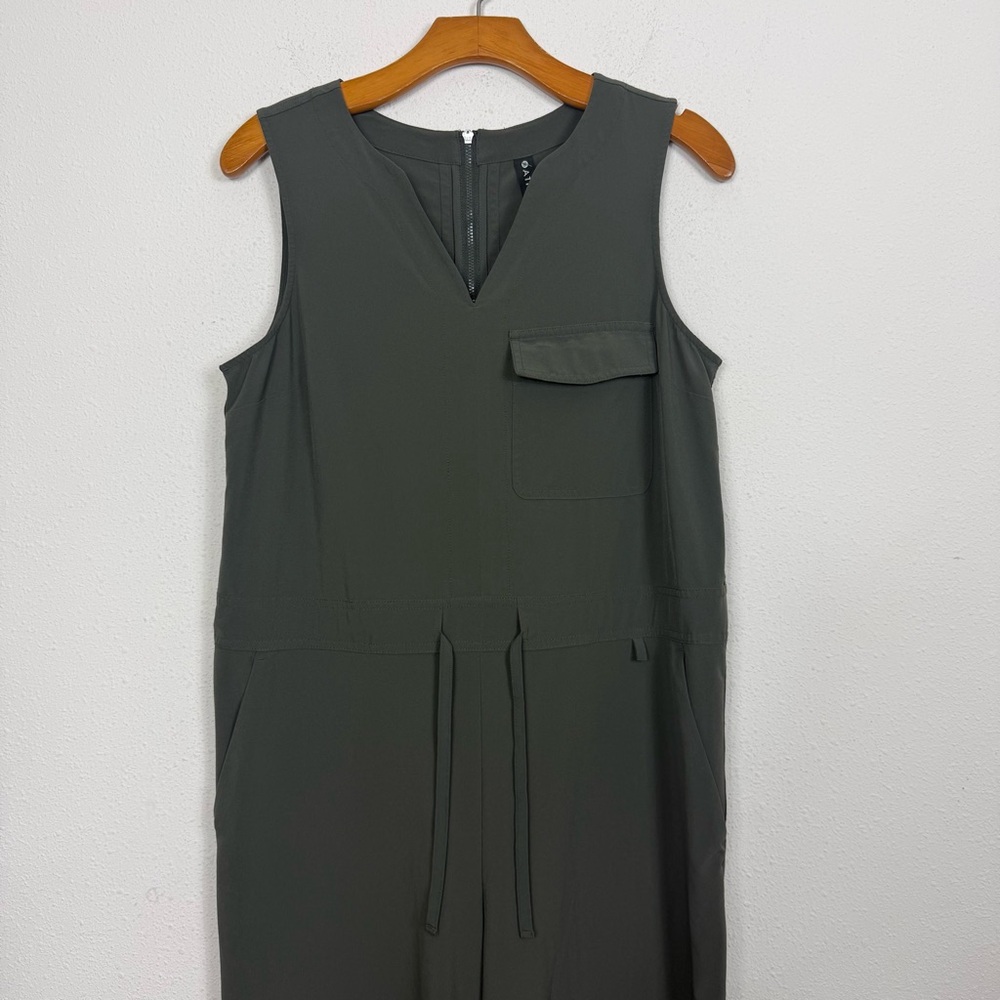 Athleta Green Topanga Jumpsuit Wide Leg V Neck Relaxed Fit Sz Small - Picture 3 of 8